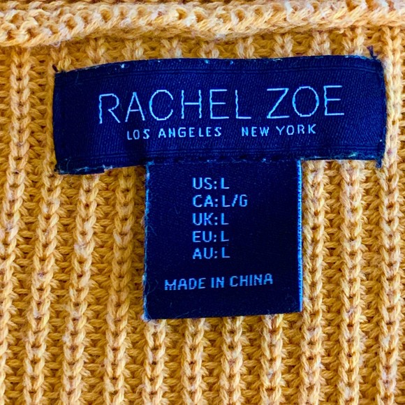 Rachel Zoe Rib Knit Sweater - High Low V-Neck - Mustard Yellow - Sz L - Picture 7 of 10